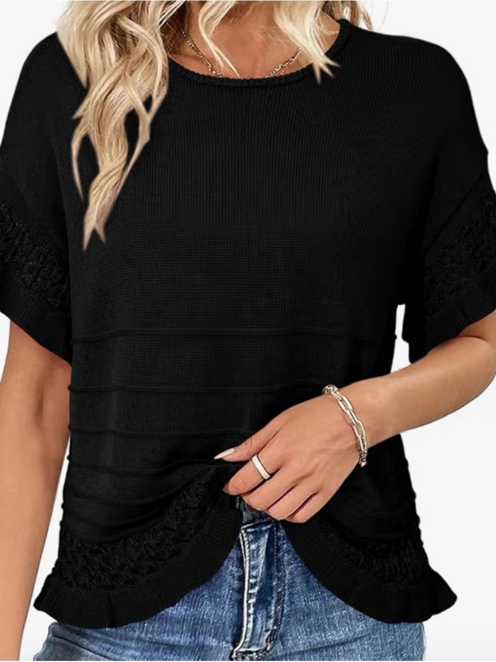 Amazon Black Short Sleeve Sweater Women's Top